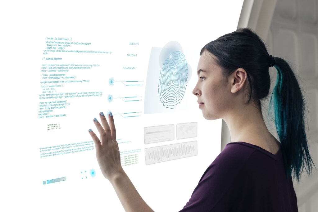 Woman interacting with machine learning screen